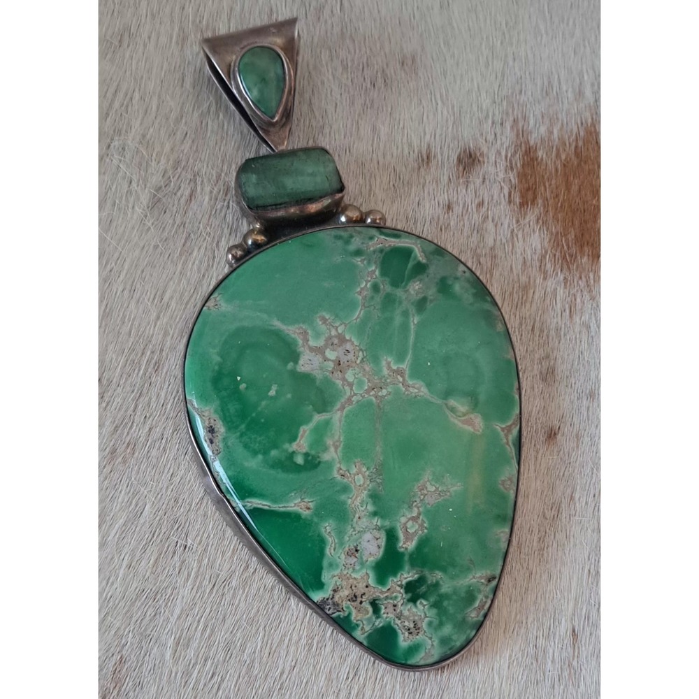 Lucin Variscite Pendant     Sterling AKR Stamped  80.69 Grams 5"